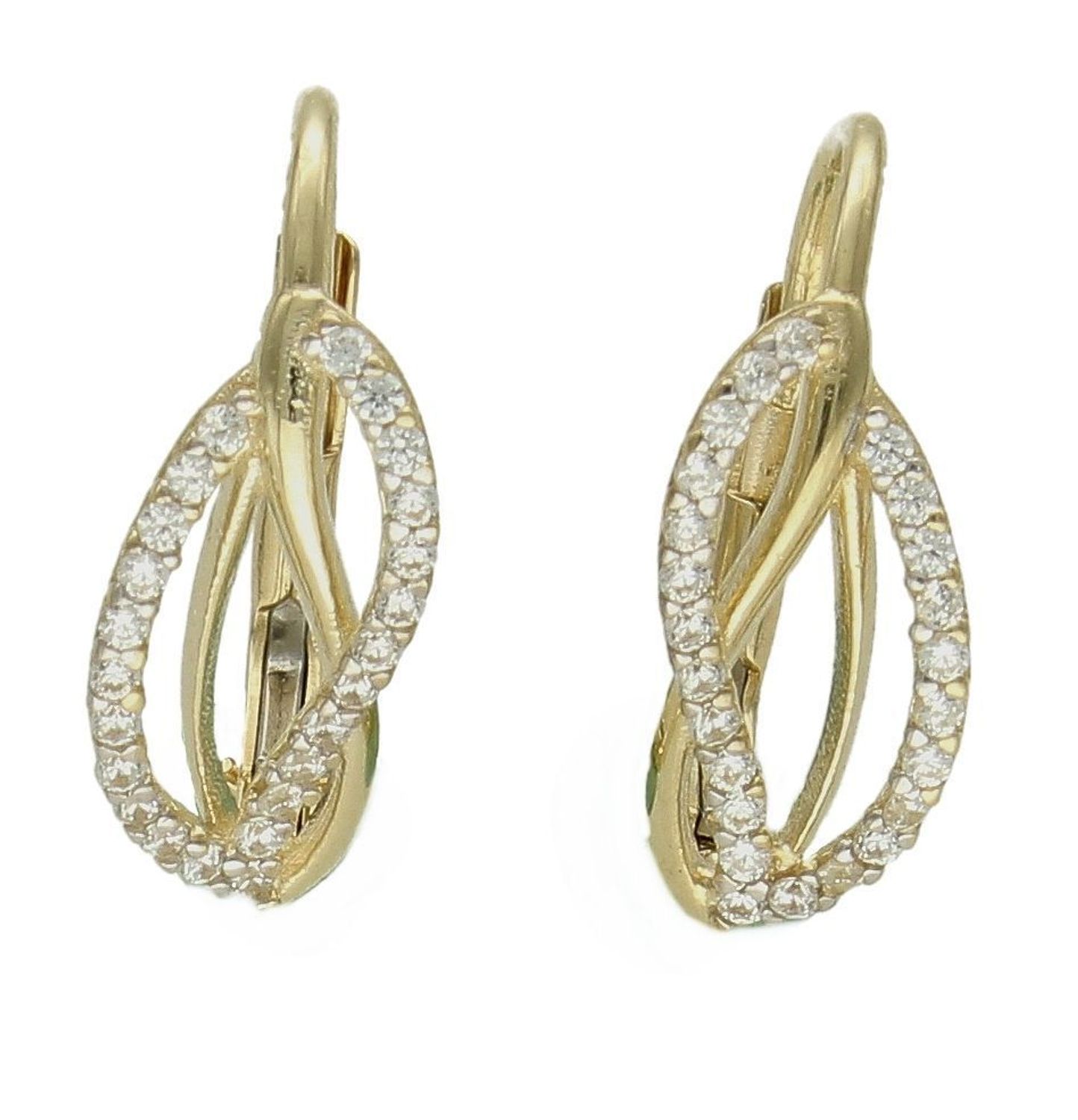 Złote kolczyki 375 wiszące z cyrkoniami KL 2817A 375.  Wyjątkowe kolczyki inspirowane motywem kwadratu ukazują kolejną odsłonę biżuterii, w której został przełamany ponadczasowym blaskiem wyjątkowego kruszcu. Delikatne kolczyki ozdob.jpg